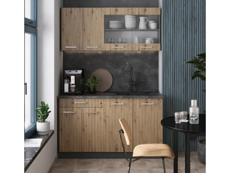 Vicco R-Line Singleküche Artisan Eiche/Anthrazit 140 cm AP Anthrazit ohne E-Geräte