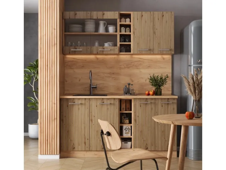 Vicco R-Line Singleküche Artisan-Eiche/Goldkraft Eiche 160 cm ohne Arbeitsplatte ohne E-Geräte