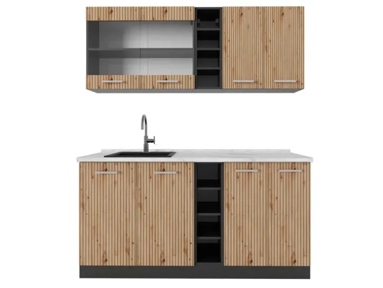 Vicco R-Line Singleküche Artisan Eiche/Anthrazit 160 cm AP Marmor ohne E-Geräte