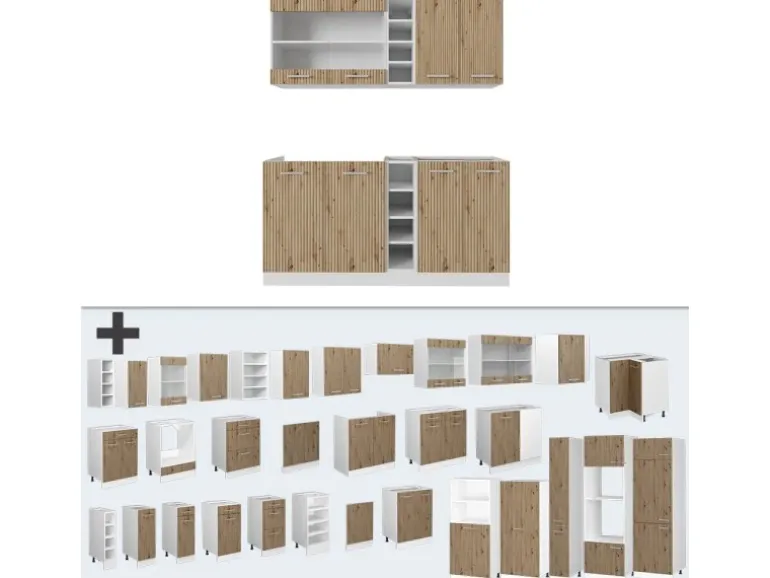 Vicco R-Line Singleküche Artisan Eiche/Weiß 160 cm ohne Arbeitsplatte ohne E-Geräte