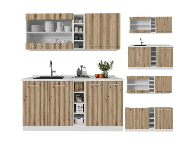 Vicco R-Line Singleküche Artisan Eiche/Weiß 160 cm ohne Arbeitsplatte ohne E-Geräte