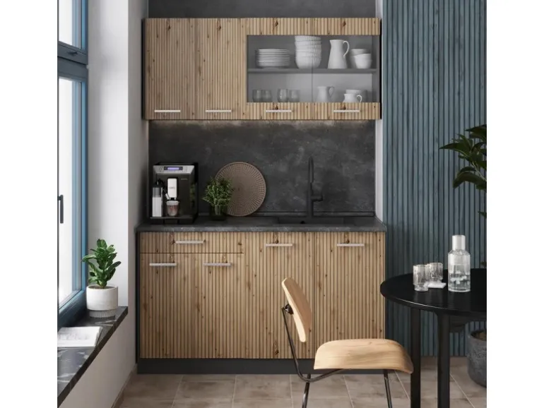 Vicco R-Line Singleküche Artisan Eiche/Anthrazit 140 cm AP Marmor ohne E-Geräte