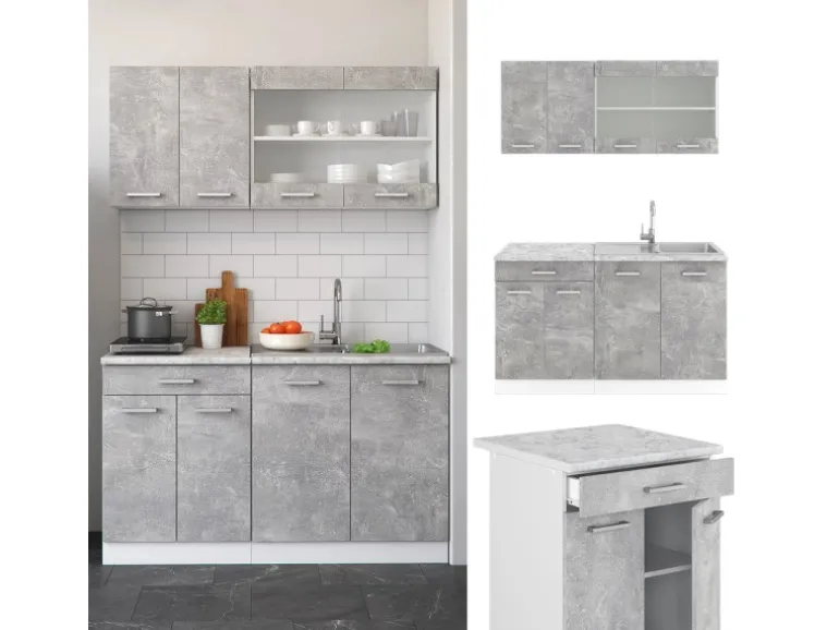 Vicco R-Line Singleküche Beton/Weiß 140 cm AP Anthrazit ohne E-Geräte