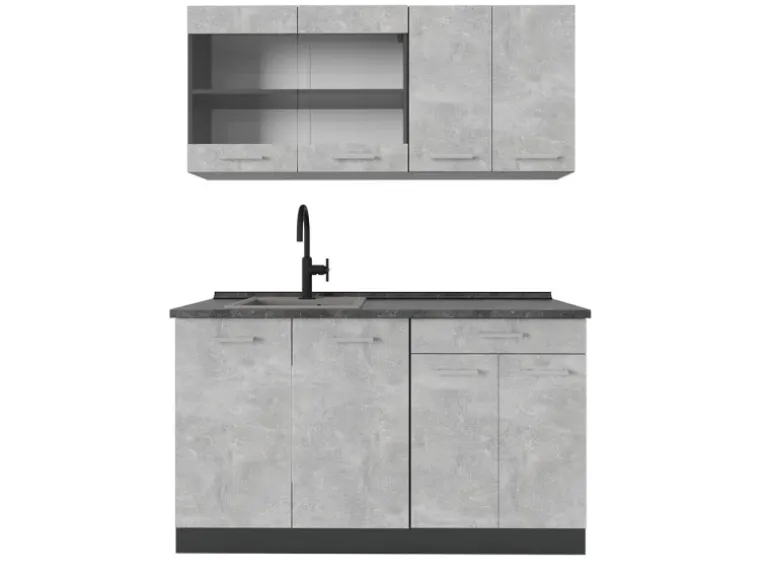 Vicco R-Line Singleküche Beton/Anthrazit 140 cm ohne Arbeitsplatte ohne E-Geräte