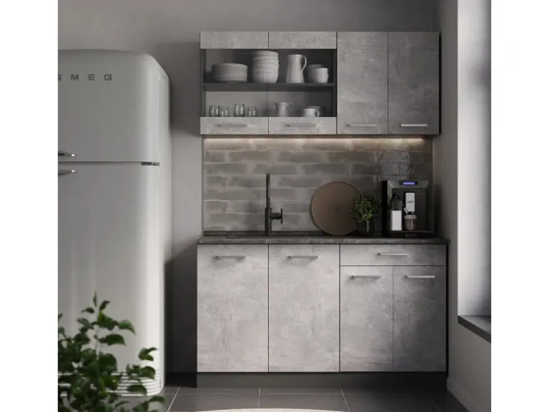Vicco R-Line Singleküche Beton/Anthrazit 140 cm ohne Arbeitsplatte ohne E-Geräte