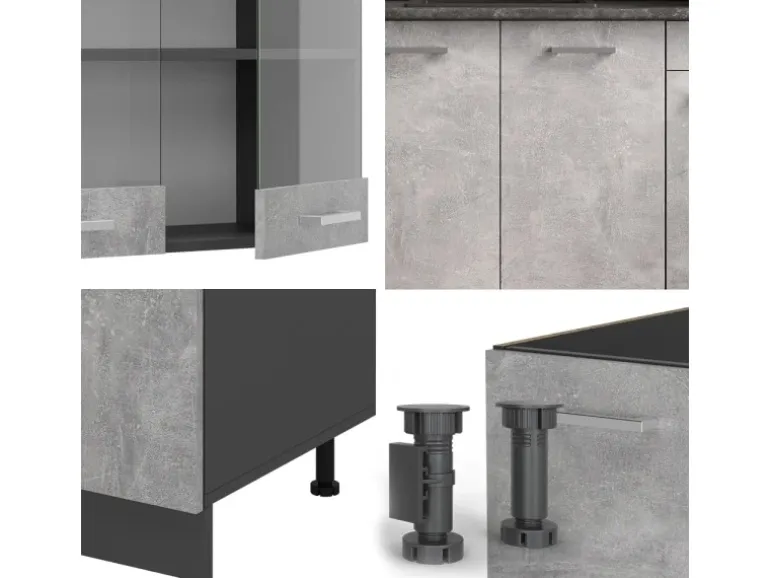 Vicco R-Line Singleküche Beton/Anthrazit 140 cm ohne Arbeitsplatte ohne E-Geräte