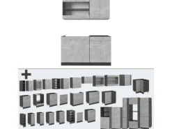 Vicco R-Line Singleküche Beton/Anthrazit 140 cm ohne Arbeitsplatte ohne E-Geräte