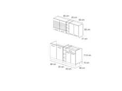 Vicco R-Line Singleküche Beton/Goldkraft Eiche 160 cm ohne Arbeitsplatte ohne E-Geräte