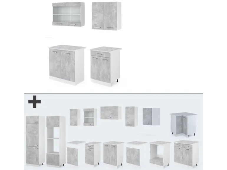 Vicco R-Line Singleküche Beton 140 cm AP Marmor ohne E-Geräte