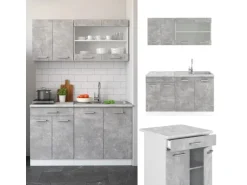 Vicco R-Line Singleküche Beton/Weiß 140 cm AP Eiche ohne E-Geräte