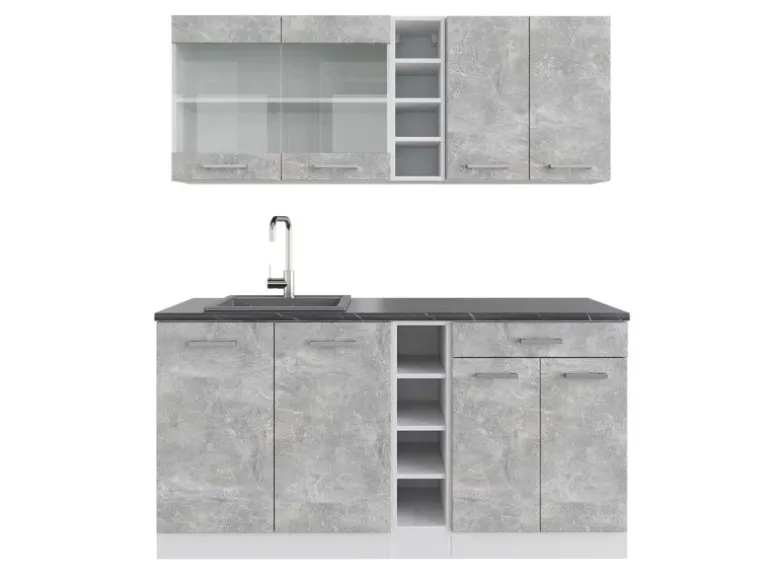 Vicco R-Line Singleküche Beton/Weiß 160 cm AP Anthrazit ohne E-Geräte