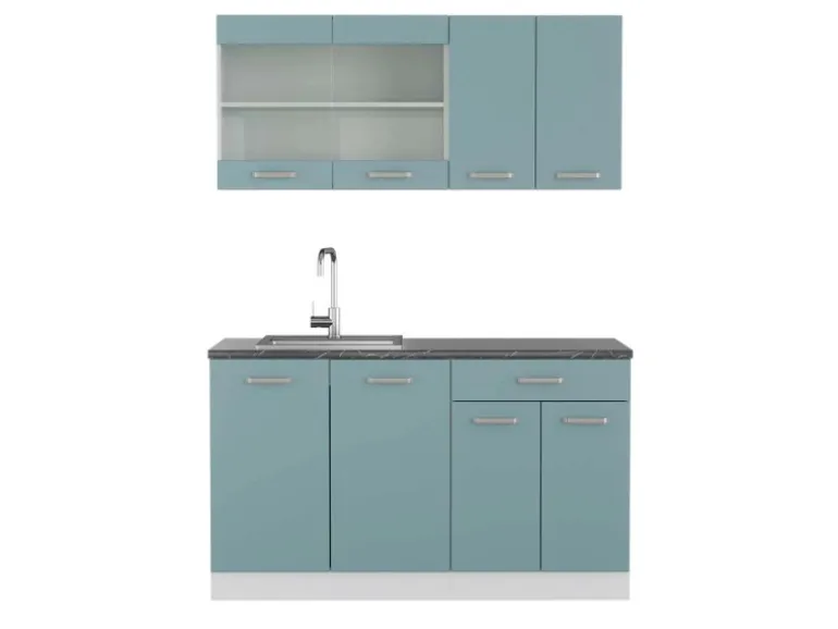 Vicco R-Line Singleküche Blau-Grau/Weiß 140 cm AP Anthrazit ohne E-Geräte