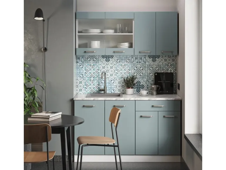 Vicco R-Line Singleküche Blau-Grau/Weiß 140 cm AP Anthrazit ohne E-Geräte
