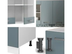Vicco R-Line Singleküche Blau-Grau/Weiß 140 cm AP Anthrazit ohne E-Geräte