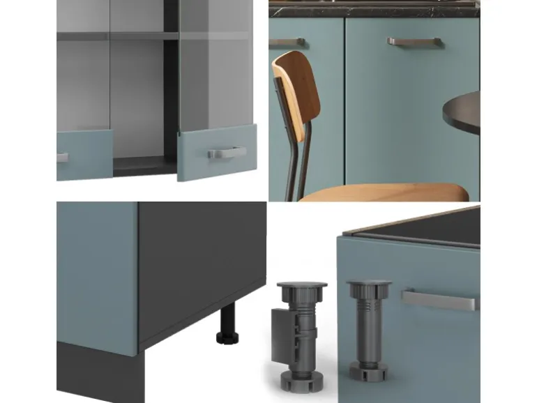 Vicco R-Line Singleküche Blau-Grau/Anthrazit 140 cm AP Eiche ohne E-Geräte