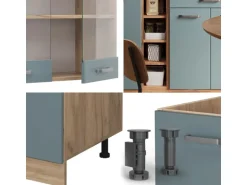Vicco R-Line Singleküche Blau-Grau/Goldkraft Eiche 160 cm AP Anthrazit ohne E-Geräte
