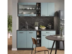Vicco R-Line Singleküche Blau-Grau/Anthrazit 160 cm AP Anthrazit ohne E-Geräte
