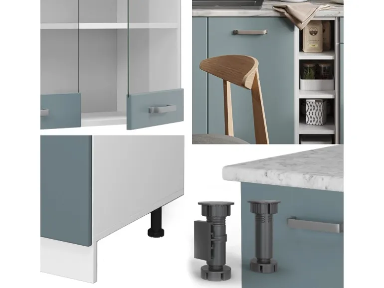 Vicco R-Line Singleküche Blau-Grau/Weiß 160 cm AP Anthrazit ohne E-Geräte