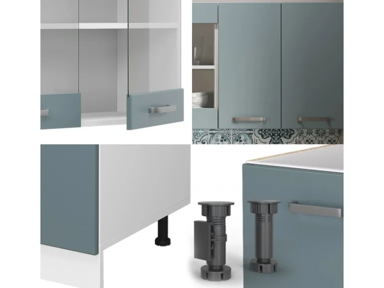 Vicco R-Line Singleküche Blau-Grau/Weiß 140 cm AP Eiche ohne E-Geräte