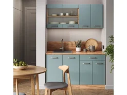 Vicco R-Line Singleküche Blau-Grau/Goldkraft Eiche 140 cm AP Anthrazit ohne E-Geräte