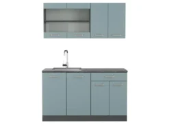 Vicco R-Line Singleküche Blau-Grau/Anthrazit 140 cm AP Anthrazit ohne E-Geräte