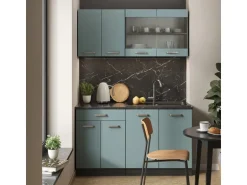 Vicco R-Line Singleküche Blau-Grau/Anthrazit 140 cm AP Anthrazit ohne E-Geräte