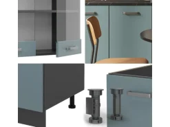Vicco R-Line Singleküche Blau-Grau/Anthrazit 140 cm AP Anthrazit ohne E-Geräte