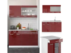 Vicco R-Line Singleküche Bordeaux Hochglanz/Weiß 140 cm AP Anthrazit ohne E-Geräte