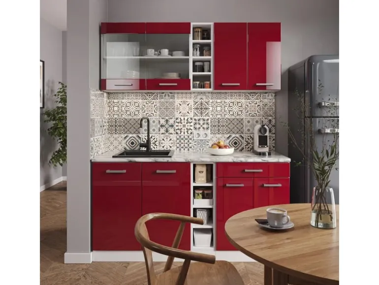 Vicco R-Line Singleküche Bordeaux Hochglanz/Weiß 160 cm ohne Arbeitsplatte ohne E-Geräte