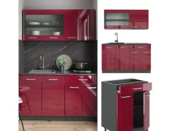 Vicco R-Line Singleküche Bordeaux Hochglanz/Anthrazit 140 cm ohne Arbeitsplatte ohne E-Geräte