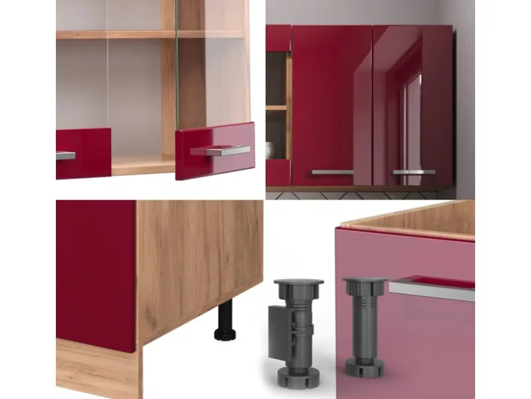 Vicco R-Line Singleküche Bordeaux Hochglanz/Goldkraft Eiche 140 cm AP Anthrazit ohne E-Geräte