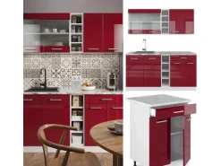 Vicco R-Line Singleküche Bordeaux Hochglanz/Weiß 160 cm AP Eiche ohne E-Geräte