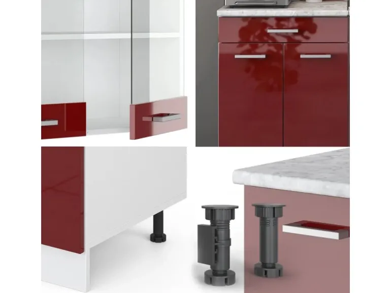 Vicco R-Line Singleküche Bordeaux Hochglanz/Weiß 140 cm AP Marmor ohne E-Geräte