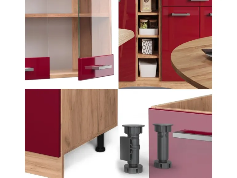 Vicco R-Line Singleküche Bordeaux Hochglanz/Goldkraft Eiche 160 cm AP Marmor ohne E-Geräte