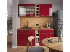 Vicco R-Line Singleküche Bordeaux Hochglanz/Goldkraft Eiche 160 cm ohne Arbeitsplatte ohne E-Geräte