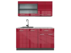 Vicco R-Line Singleküche Bordeaux Hochglanz/Anthrazit 140 cm AP Marmor ohne E-Geräte