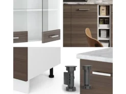 Vicco R-Line Singleküche Edelgrau/Weiß 160 cm AP Marmor ohne E-Geräte