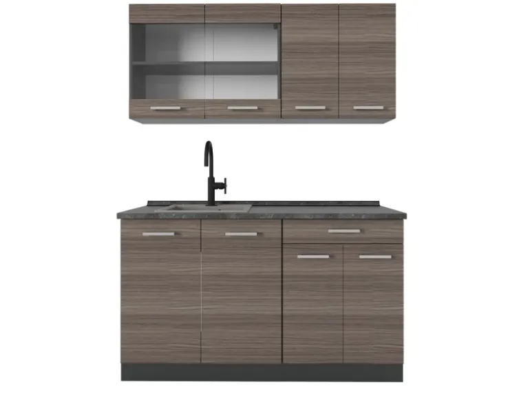 Vicco R-Line Singleküche Edelgrau/Anthrazit 140 cm AP Anthrazit ohne E-Geräte