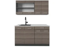 Vicco R-Line Singleküche Edelgrau/Anthrazit 140 cm AP Marmor ohne E-Geräte