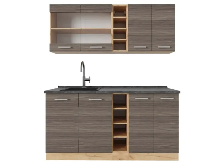 Vicco R-Line Singleküche Edelgrau/Goldkraft Eiche 160 cm AP Anthrazit ohne E-Geräte