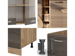 Vicco R-Line Singleküche Edelgrau/Goldkraft Eiche 160 cm AP Eiche ohne E-Geräte