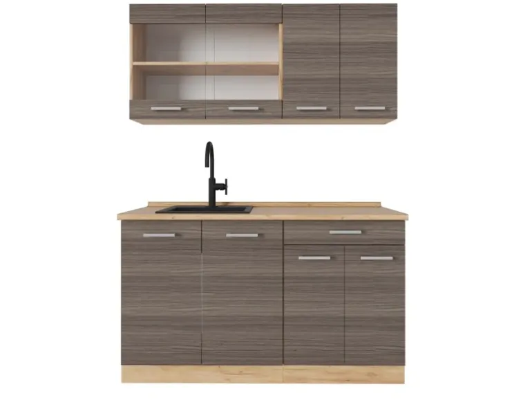 Vicco R-Line Singleküche Edelgrau/Goldkraft Eiche 140 cm ohne Arbeitsplatte ohne E-Geräte