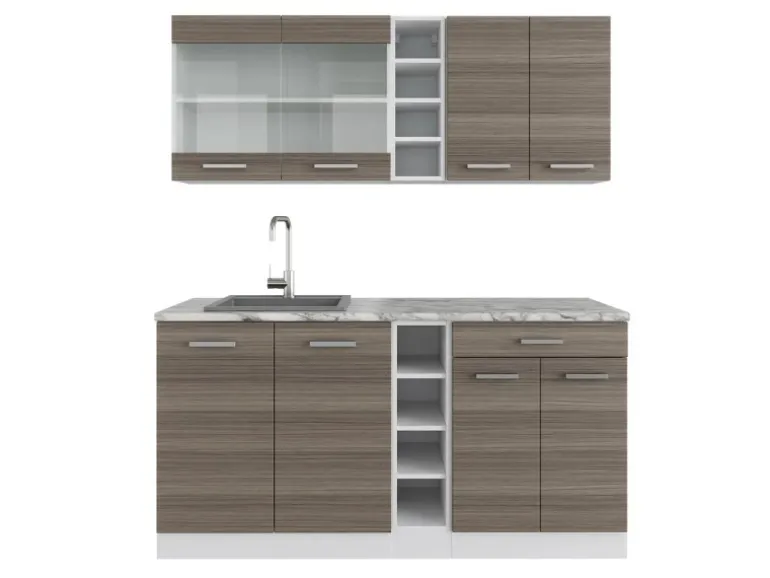 Vicco R-Line Singleküche Edelgrau/Weiß 160 cm ohne Arbeitsplatte ohne E-Geräte