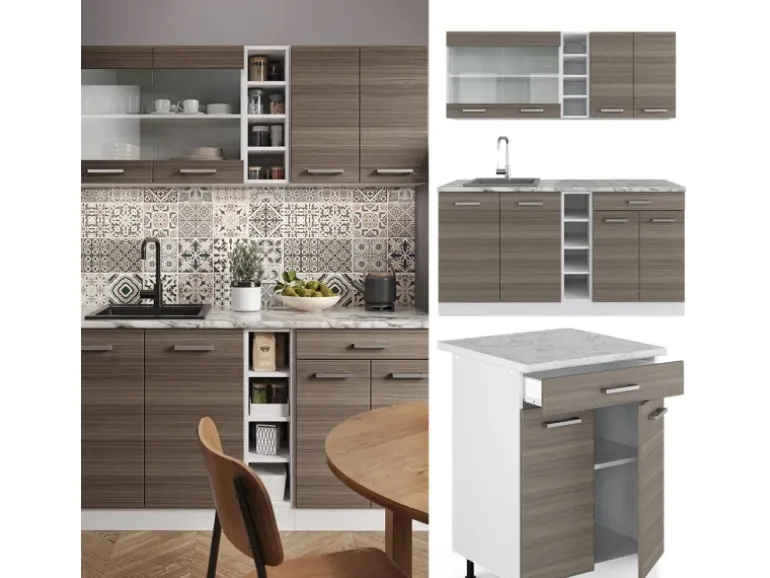 Vicco R-Line Singleküche Edelgrau/Weiß 160 cm ohne Arbeitsplatte ohne E-Geräte