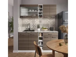 Vicco R-Line Singleküche Edelgrau/Weiß 160 cm AP Eiche ohne E-Geräte