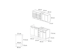 Vicco R-Line Singleküche Edelgrau/Goldkraft Eiche 160 cm AP Marmor ohne E-Geräte
