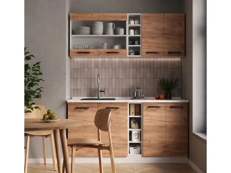 Vicco R-Line Singleküche Goldkraft Eiche/Weiß 160 cm AP Anthrazit ohne E-Geräte