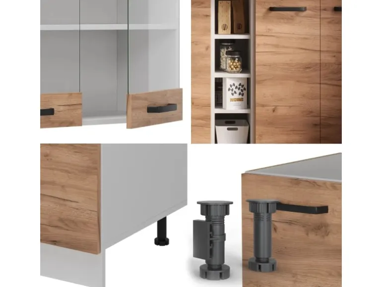 Vicco R-Line Singleküche Goldkraft Eiche/Weiß 160 cm AP Anthrazit ohne E-Geräte