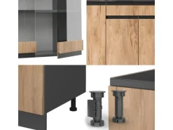 Vicco R-Line Singleküche Goldkraft Eiche/Anthrazit 140 cm J-Shape ohne E-Geräte