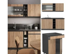 Vicco R-Line SingleKüche Goldkraft Eiche/Anthrazit 160 cm AP Anthrazit ohne E-Geräte